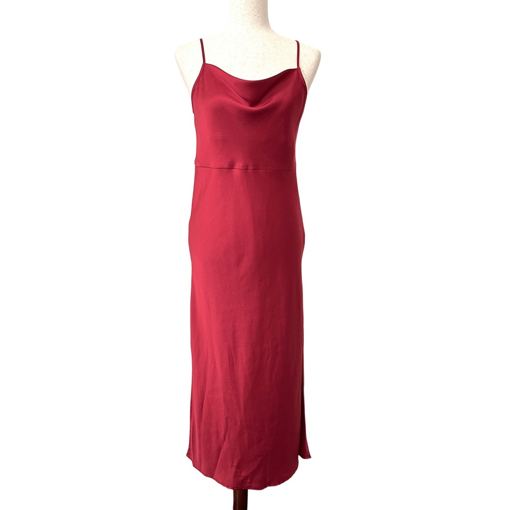Y2K Red Satin Slip Dress 4P Petite Maxi Cowl‎ Neck Formal Taylor 90s